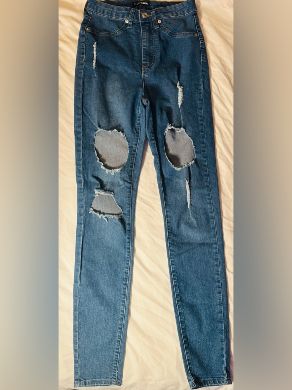 Fashion Nova Distressed High-Rise Blue Skinny Jeans